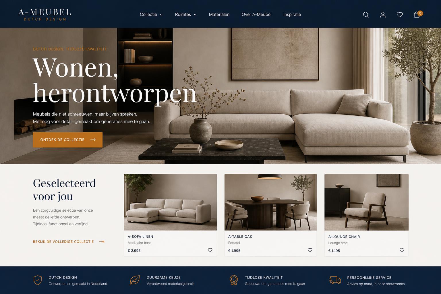 A-Meubel desktop homepage redesign