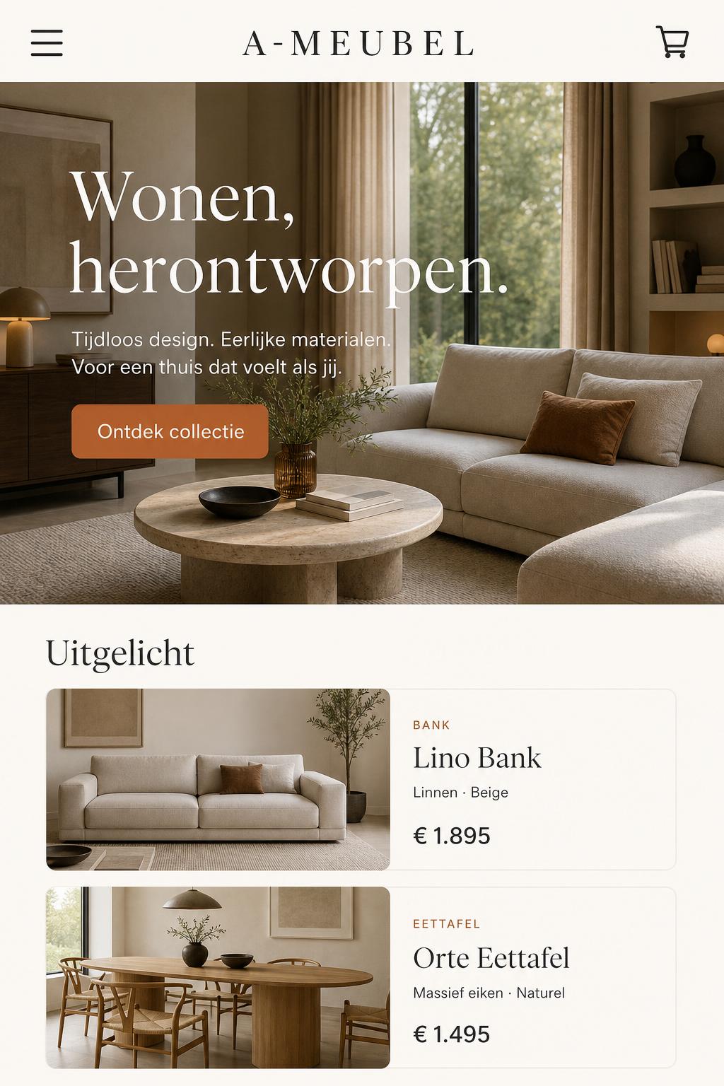 A-Meubel mobile homepage